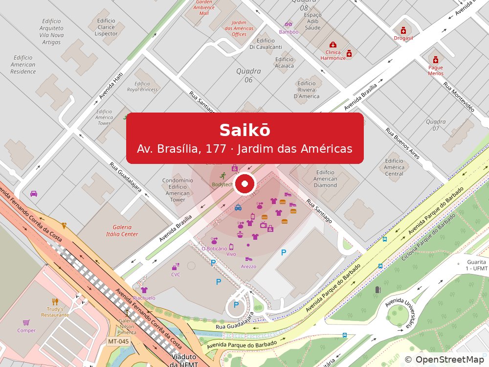 Mapa: Saikō na Av. Brasília, 177, Jardim das Américas, Cuiabá — ao lado do Shopping Três Américas